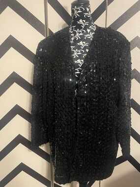 Retro Lady Helen Glamourous Black Sequin Jacket - Size XL